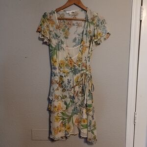 Super Natural Floral Tiered Wrap Dress